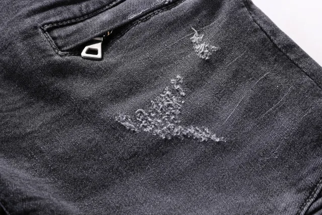 Distressed Moto-Panelled Washed Black Slim-Fit Jeans 20