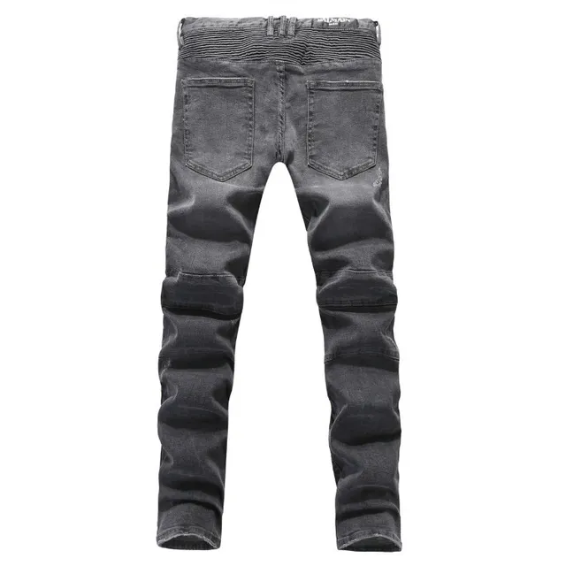 Distressed Moto-Panelled Washed Black Slim-Fit Jeans 22