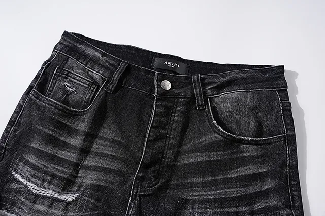 Distressed Ripped Embroidered Monogram Black Jeans 4