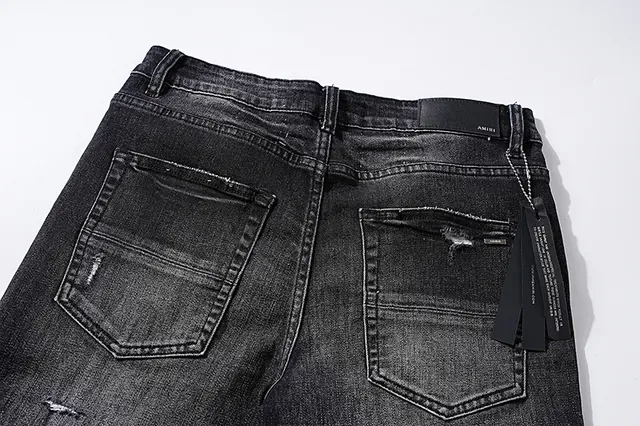 Distressed Ripped Embroidered Monogram Black Jeans 5