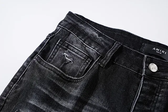 Distressed Ripped Embroidered Monogram Black Jeans 7