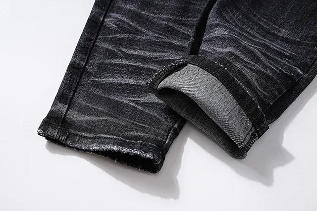 Distressed Ripped Embroidered Monogram Black Jeans 8