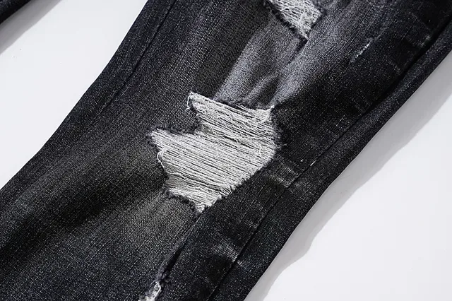 Distressed Ripped Embroidered Monogram Black Jeans 9