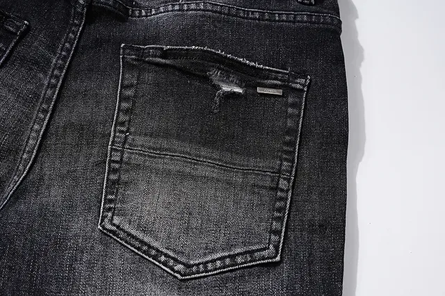 Distressed Ripped Embroidered Monogram Black Jeans 10