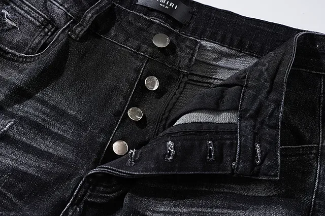 Distressed Ripped Embroidered Monogram Black Jeans 13