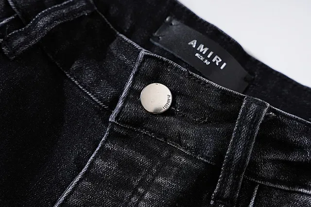Distressed Ripped Embroidered Monogram Black Jeans 14