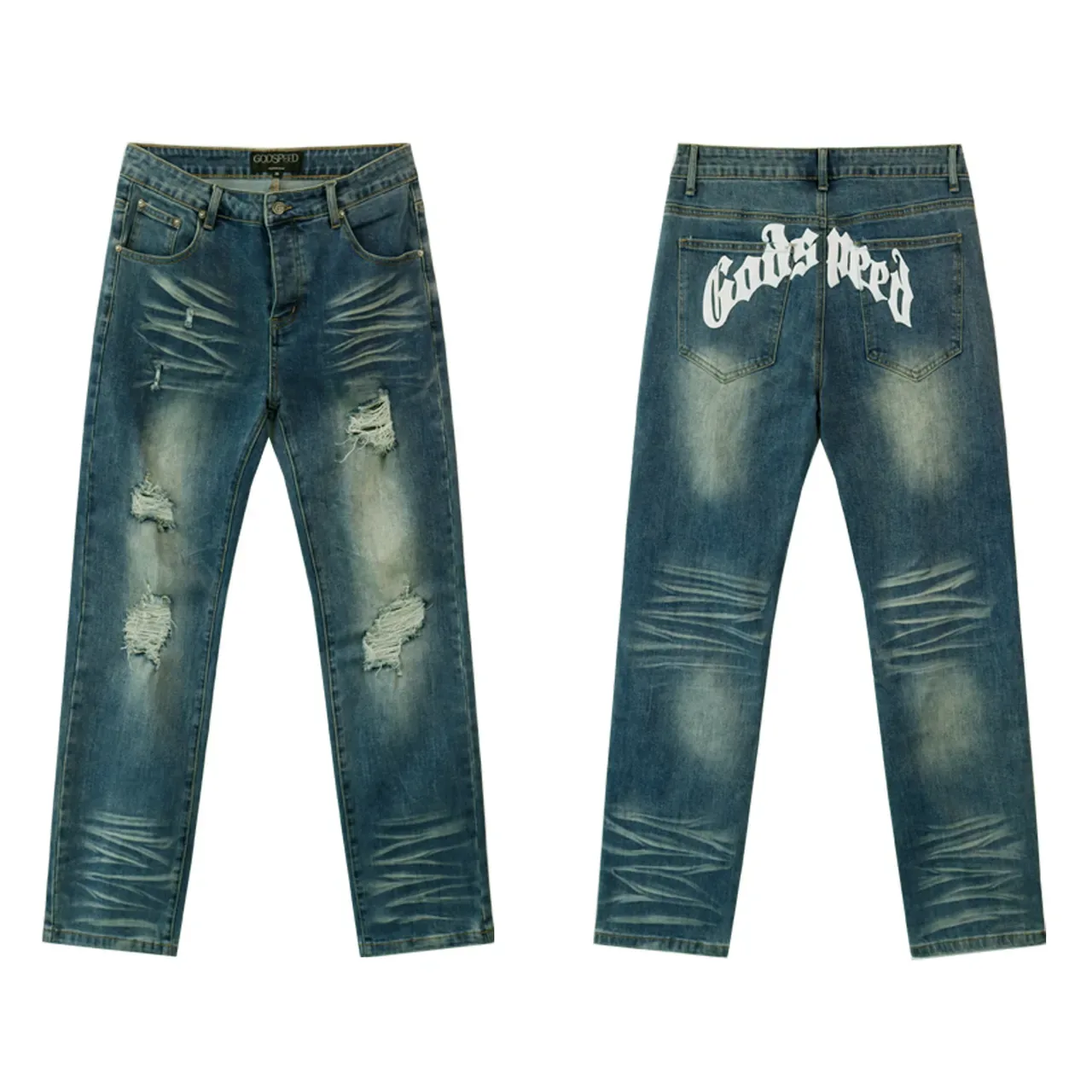 Distressed Ripped Faded Straight-Leg Jeans 2