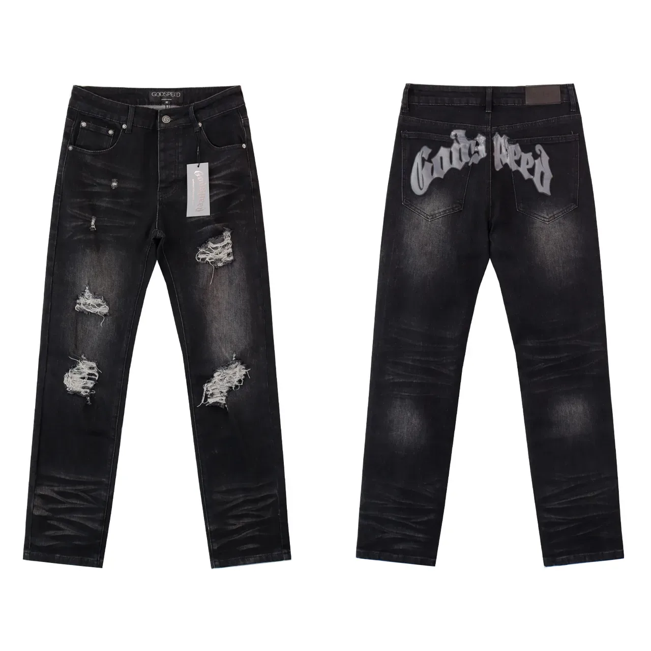 Distressed Ripped Faded Straight-Leg Jeans 4