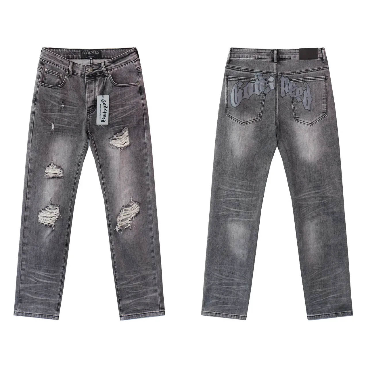 Distressed Ripped Faded Straight-Leg Jeans 5