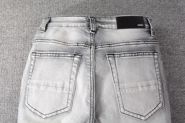 Distressed Slim-Fit Light Gray Wash Embroidered Patchwork Jeans 4