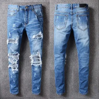 Distressed Slim-Fit Mid-Rise Blue Jeans