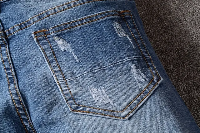 Distressed Slim-Fit Mid-Rise Blue Jeans 4