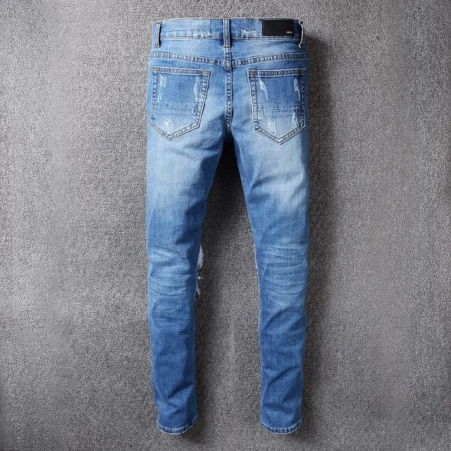 Distressed Slim-Fit Mid-Rise Blue Jeans 7