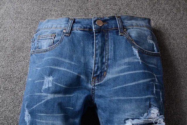 Distressed Slim-Fit Mid-Rise Blue Jeans 12