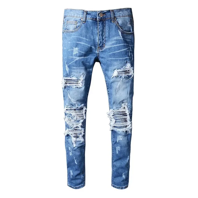 Distressed Slim-Fit Mid-Rise Blue Jeans 13