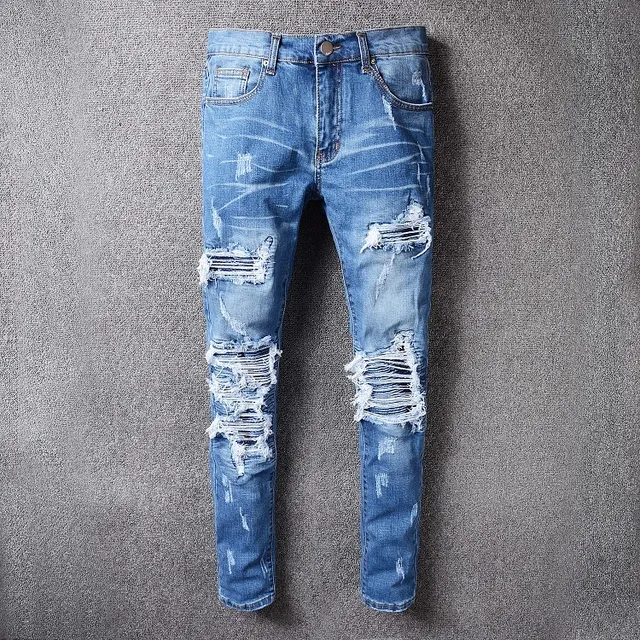 Distressed Slim-Fit Mid-Rise Blue Jeans 14
