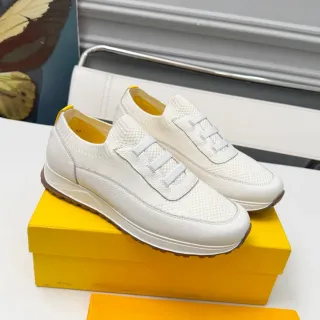 Doucal's White and Yellow Laceless Slip-On Lifestyle Sneakers