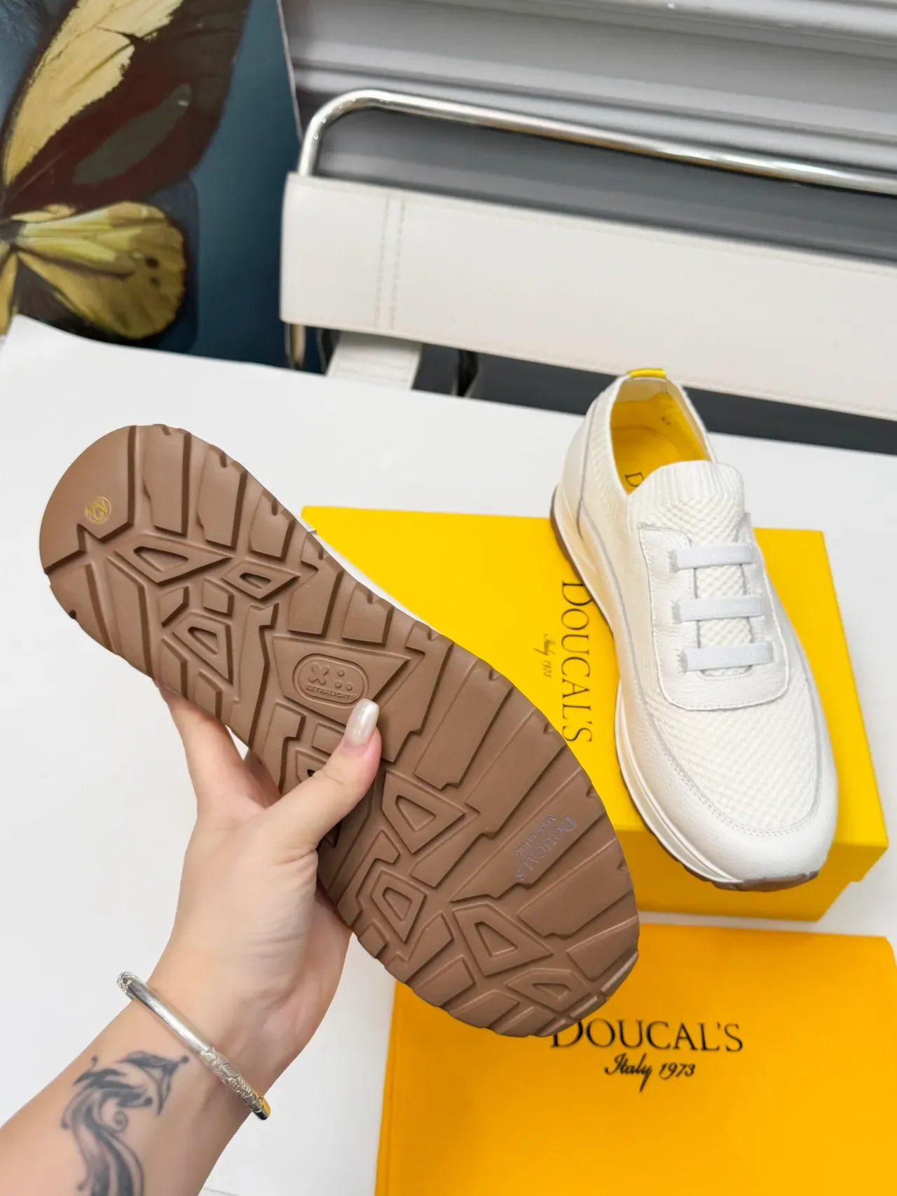 Doucal's White and Yellow Laceless Slip-On Lifestyle Sneakers 2