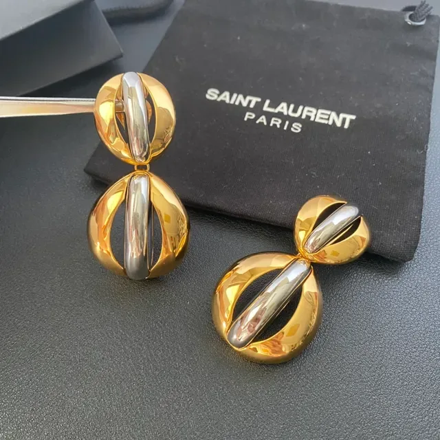 Dual-Tone Polished Oval Capsule Earrings 7