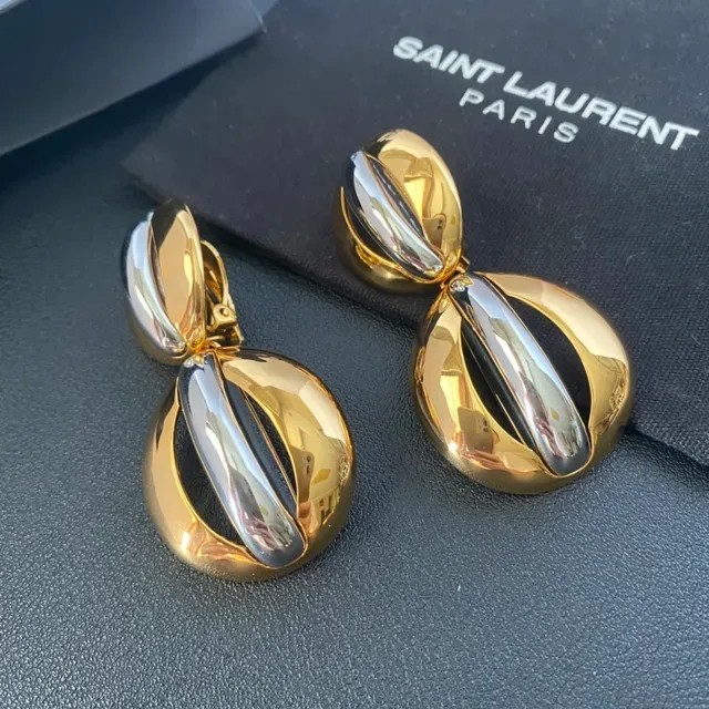 Dual-Tone Polished Oval Capsule Earrings 8