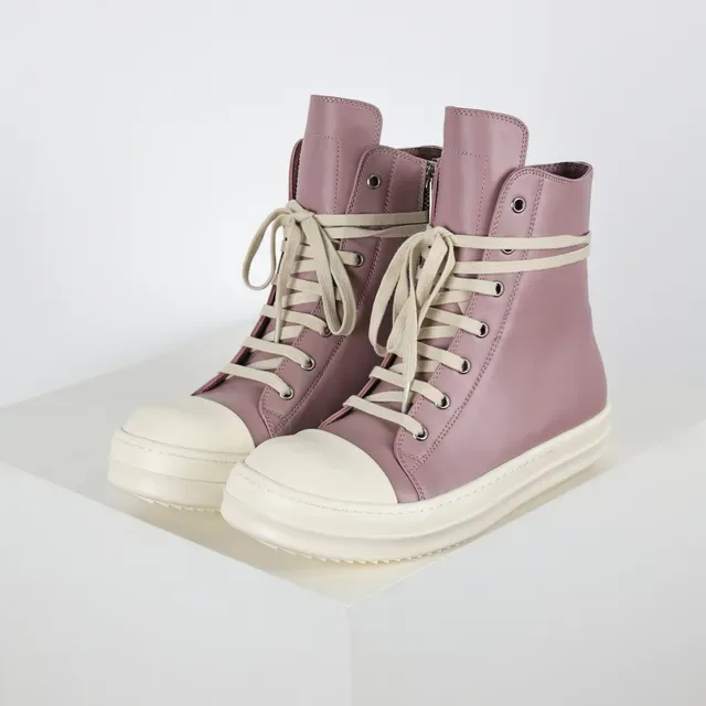 Dusty Pink Leather High-Top Platform Sneakers 2