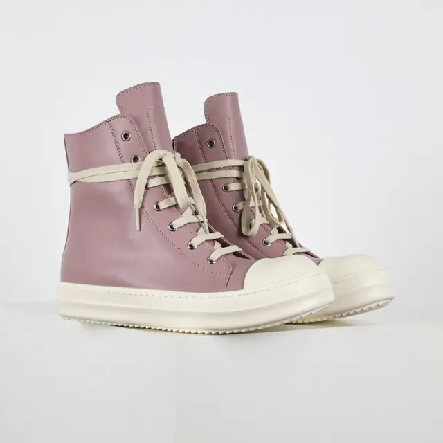 Dusty Pink Leather High-Top Platform Sneakers 3