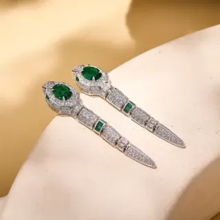 Emerald and Pavé Diamond Snake Motif Earrings