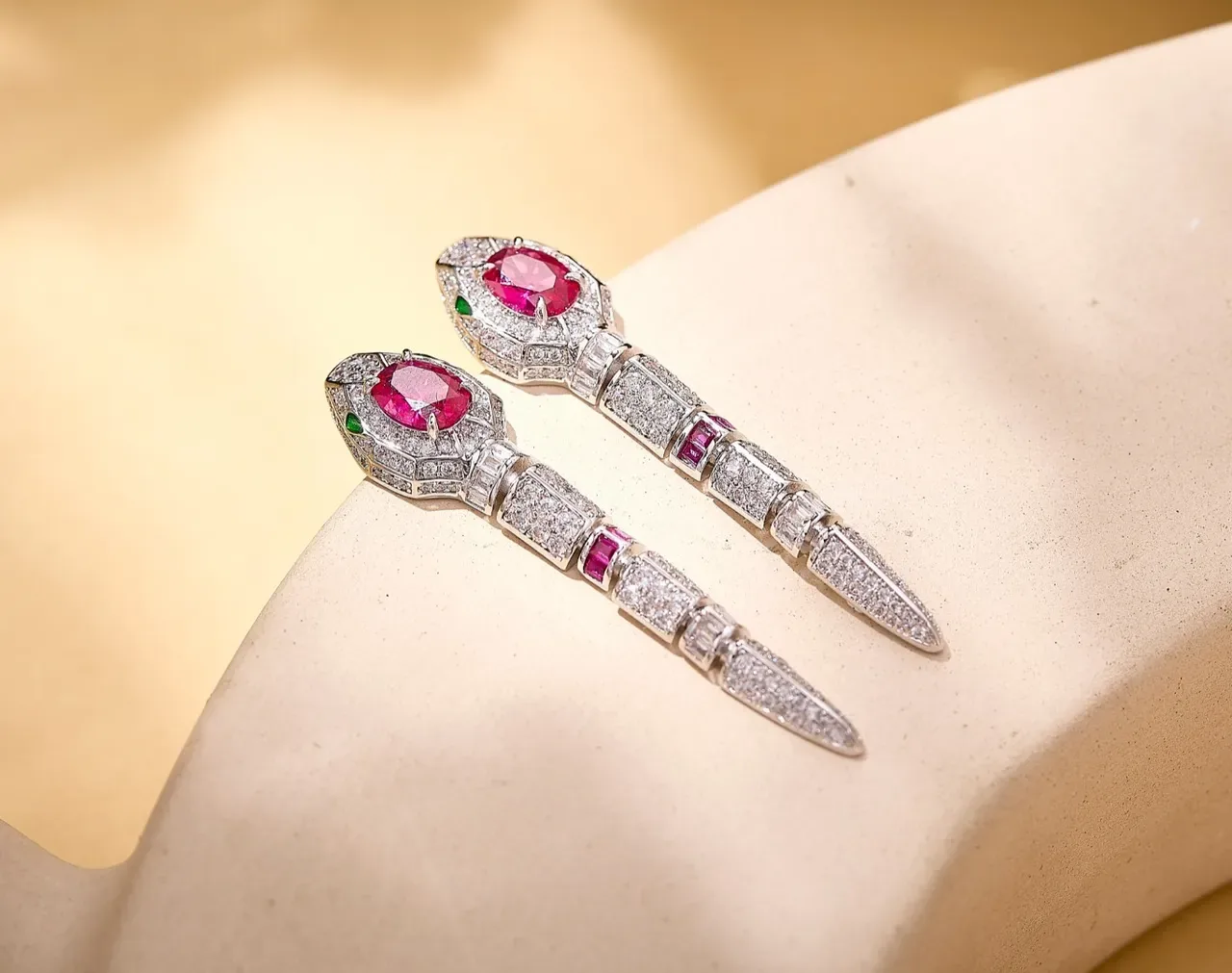 Emerald and Pavé Diamond Snake Motif Earrings 7