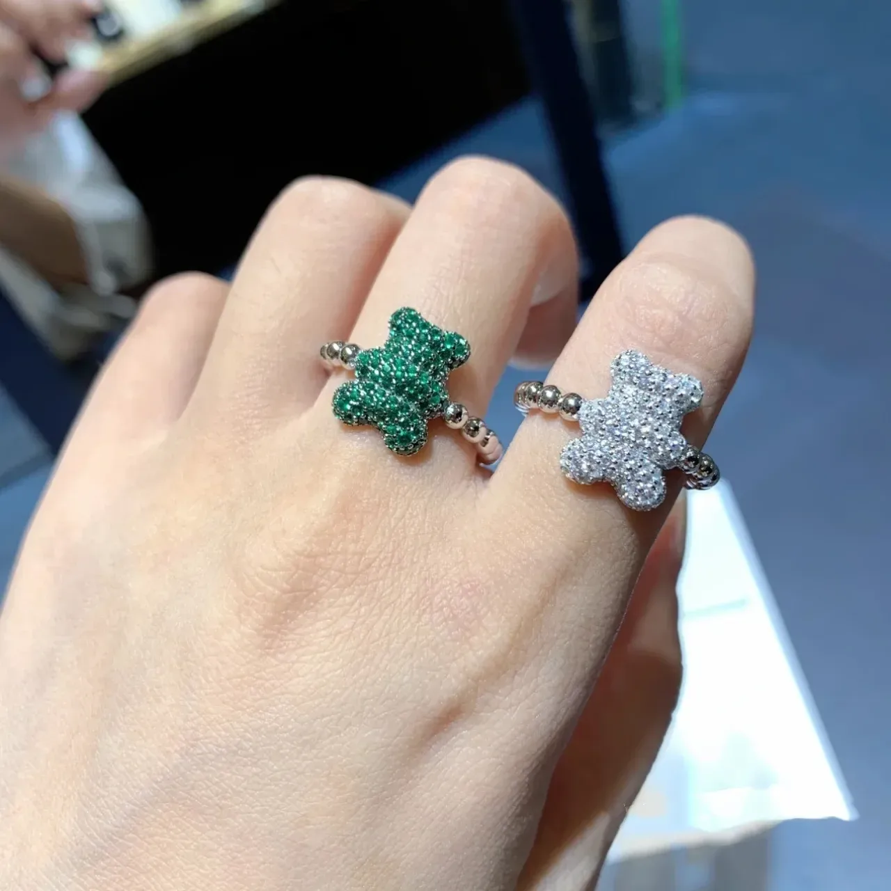 Emerald-Cut Green Gemstone Pavé Ring 4
