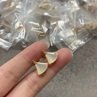 Fan-Shaped Gold-Tone White Iridescent Stud Earrings