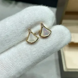 Fan-Shaped Mother-of-Pearl and Gold-Tone Stud Earrings