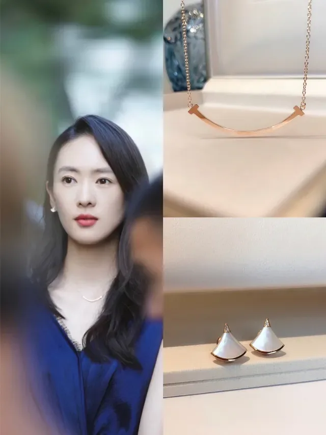 Fan-Shaped Mother-of-Pearl and Rose Gold Stud Earrings 2