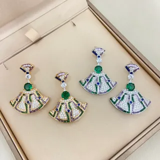 Fan-Shaped Multi-Gemstone Pavé Dangling Drop Earrings