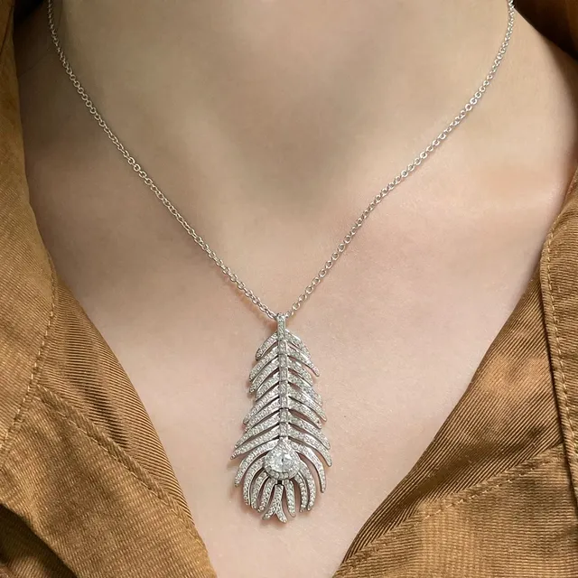 Feather Motif Pavé-Set Silver-Tone Jewelry Set Necklaces 4