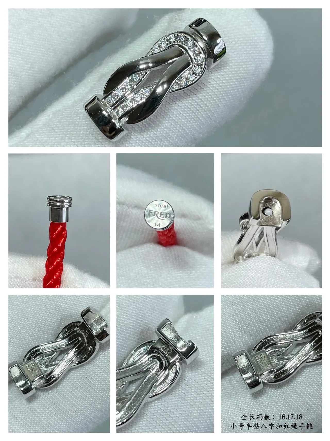 Bracelete de fecho figura de oito, vermelho prata, cordão trançado, cristal pavé 6