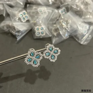 Floral Clover Motif Pavé Blue Gemstone Stud Earrings