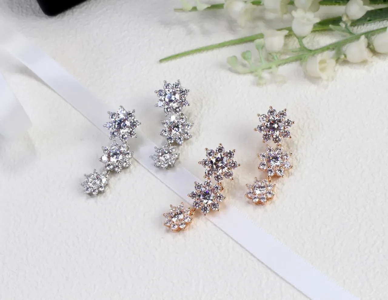 Floral Cluster Dangling Crystal Earrings 5