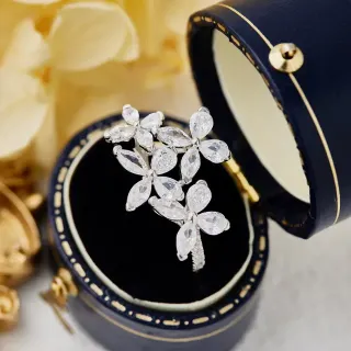Floral Cluster Marquise-Cut Crystal Silver-Tone Ring