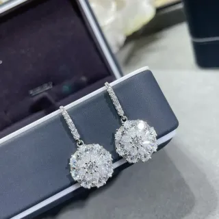 Floral Cluster Pave-Set Drop Stem Dangling Earrings
