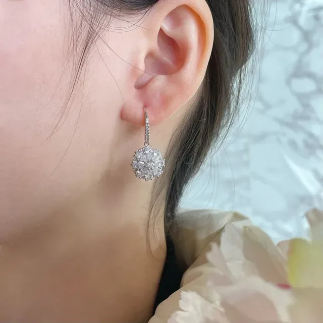 Floral Cluster Pave-Set Drop Stem Dangling Earrings 9