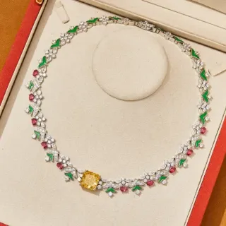 Floral Enamel and Gemstone Collar Necklace