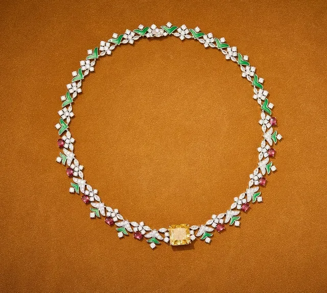 Floral Enamel and Gemstone Collar Necklace 2