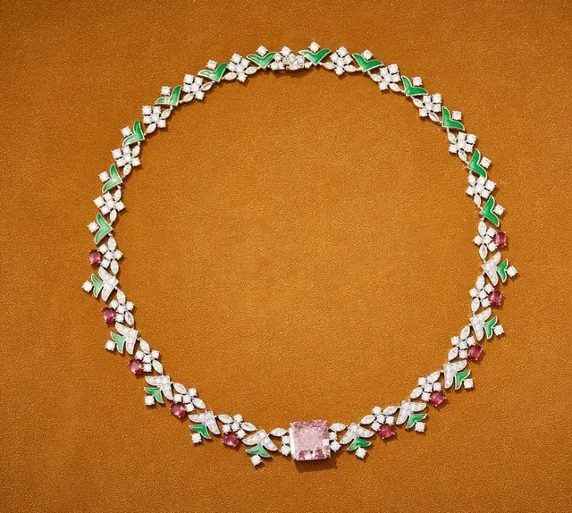Floral Enamel and Gemstone Collar Necklace 5