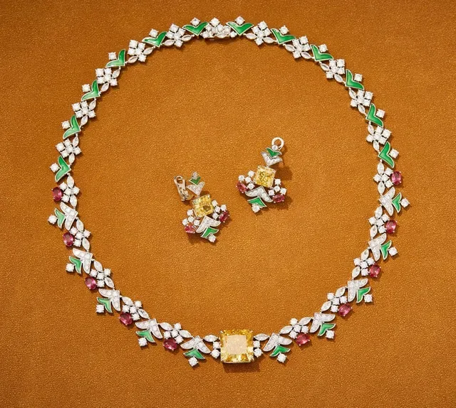 Floral Enamel and Gemstone Collar Necklace 6