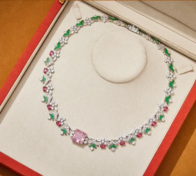 Floral Enamel and Gemstone Collar Necklace 7
