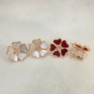 Floral Heart-Petal Enamel and Mother-of-Pearl Stud Earrings