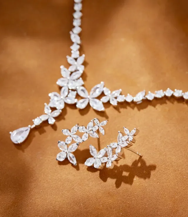 Floral Marquise-Cut Crystal Cluster Earrings 2