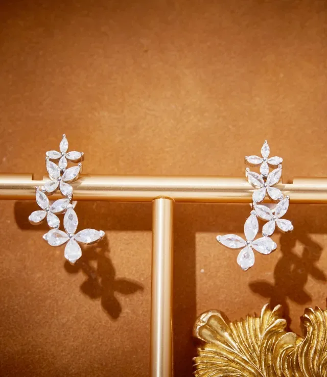 Floral Marquise-Cut Crystal Cluster Earrings 3