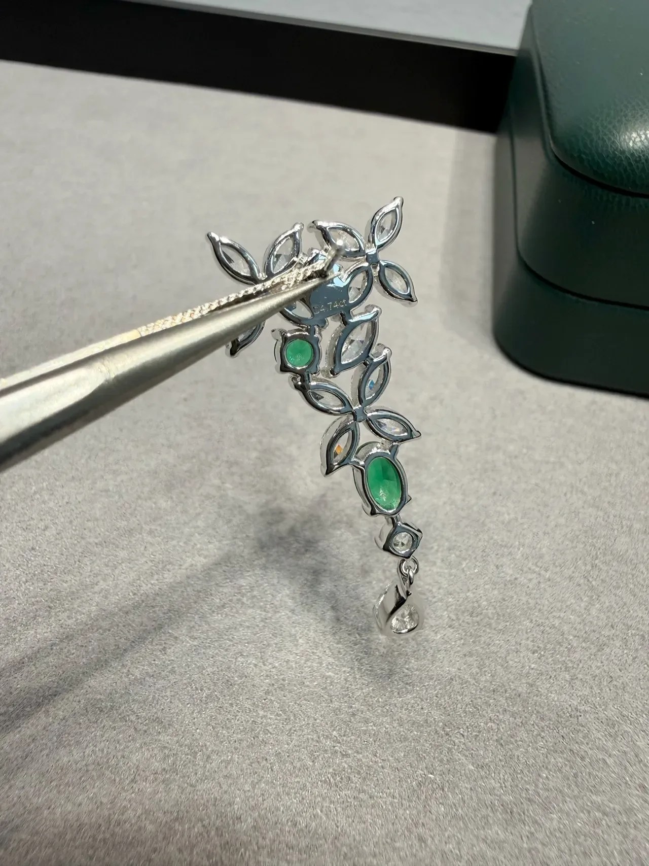 Floral Motif Marquise-Cut Green and Clear Stone Drop Earrings 6