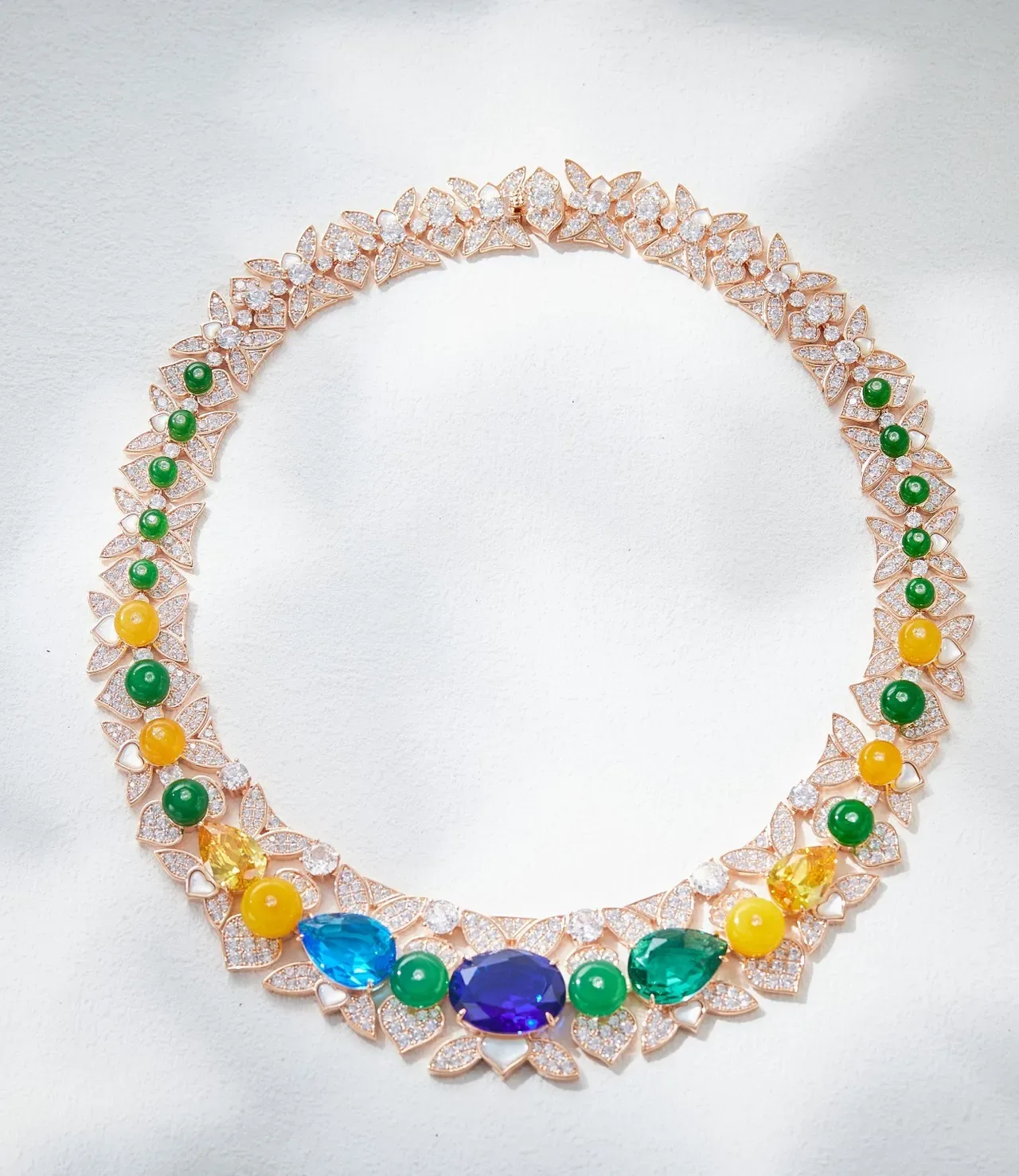 Floral Motif Multigem Pavé Diamond Necklace 1
